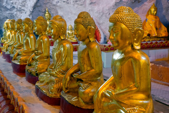 Golden Buddha statues in Pindaya cave, Myanmar