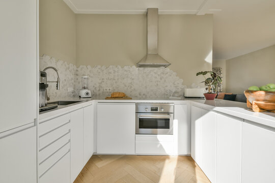 Modern kitchen interior with natural light