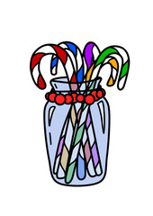 Glass jar with colorful candies for Christmas