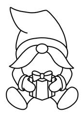 Santa with a gift in his hands for coloring book