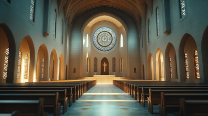 Synagogue Silence, an empty synagogue, symbolizing solemnity and contemplation, with copy space, Yom Kippur