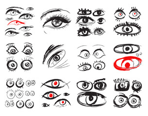 Set of Different Sketched Eye Icons Isolated on White