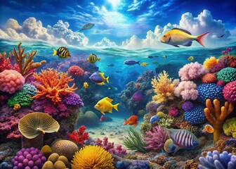 Obraz premium Stunning Underwater Ocean Wallpaper Featuring Colorful Coral Reefs and Vibrant Marine Life Scenery