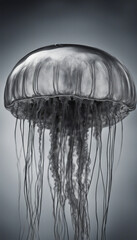 Metal trendy design silver jellyfish isolated on black background vertical