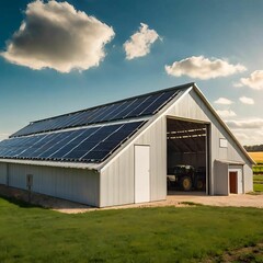 Obraz premium A modern farm shed with solar panels on roof 