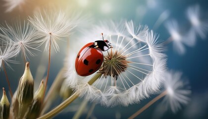 A Ladybug - Ladybird clinging to some dandelion.