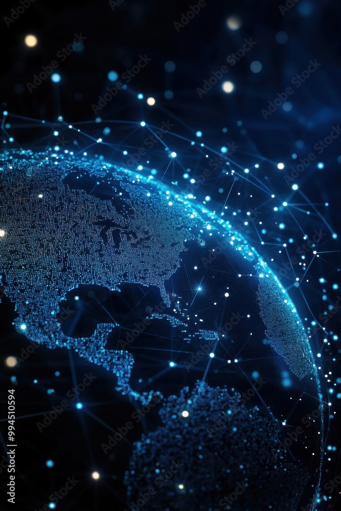Wall mural sleek digital globe with interconnected dots representing global network and technology connections