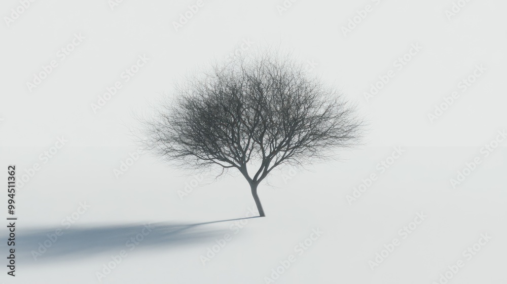 Poster A Single Bare Tree Casts a Shadow on a White Background