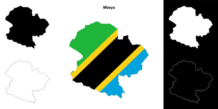Mbeya region outline map set