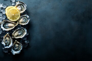 With lemon wedges and freshly shucked oysters, crushed ice is placed on a platter.