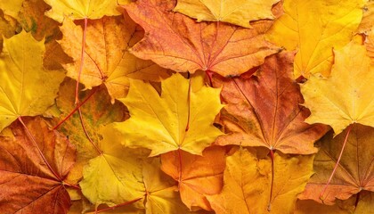 Fototapeta premium Autumn background with empty wooden table, red and yellow leaves and blurred background 