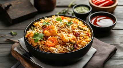 Delicious Koyram Biryani in a Wooden Bowl