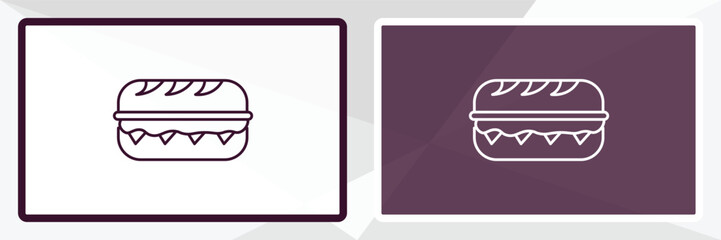 long sandwich outline icon. Linear vector from restaurant concept. Thin line white and black long sandwich icon isolated on white and dark background