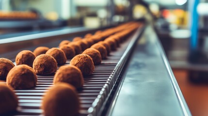 Fototapeta premium A chocolate manufacturing facility uses automated and mechanized methods to manufacture confectionery products.