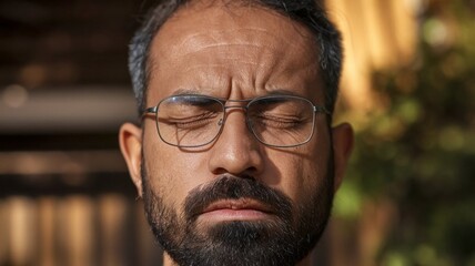 Fototapeta premium portrait of a man wearing glasses with eyes closed