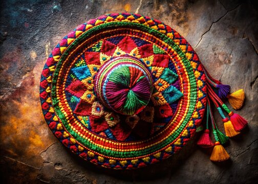 Traditional Chalma Headwear in Vibrant Colors Displayed Against a Textured Background