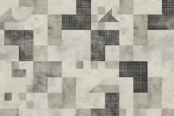Abstract geometric pattern featuring plaid houndstooth designs rendered in a minimalist monochrome style