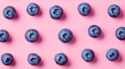 A pattern formation of blueberries on a pastel colored background, stock photo