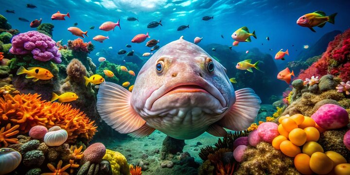 Unique underwater blobfish in its natural habitat showcasing vibrant marine life and ocean beauty