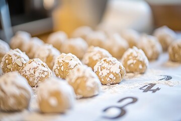 Typical household kitchen scene with homemade pastries dusted with flour