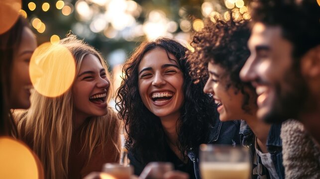 Diverse group of friends enjoying and  laughing together, A fun evening with friends