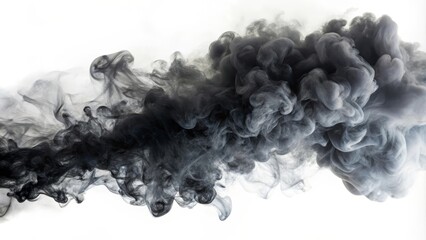 Black ink is making abstract shapes in water with a clean white background