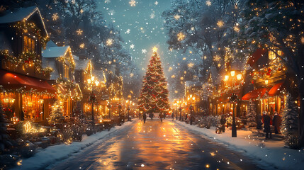 雪の降るクリスマスタウン/Christmas Town in the Snow generative AI