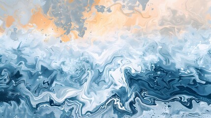 Naklejka premium Boho Sea Beach with Waves with Sun Under The Sea abstract