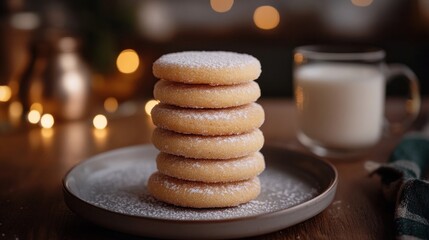 Cookies baked fresh for Eid ul Adha, golden brown and dusted with powdered sugar. --ar 3:2 --v 4
