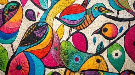 Naklejka premium Classical Madhubani Painting Art, Abstract Image, Texture, Pattern Background, Wallpaper, Cover and Screen for Smartphone, PC, Laptop, 9:16 and 16:9 Aspect Ratio