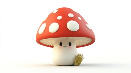 A 3D Rendered Smiling Mushroom with Red Cap and White Spots