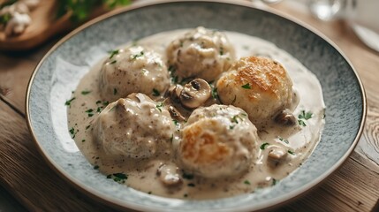 Bread dumplings with creamy mushrooms