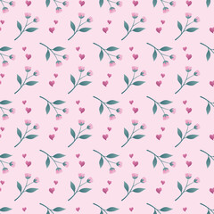 Cute kawaii sweet pastel seamless floral pattern with pink background