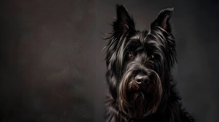 Naklejka premium Briard Dog Studio Portrait With Intense Gaze and Dark Background
