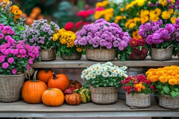 Pumpkins of all colors on seasonal farmer's markets