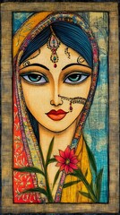 Classical Madhubani Painting Art, Abstract Image, Texture, Pattern Background, Wallpaper, Cover and Screen for Smartphone, PC, Laptop, 9:16 and 16:9 Aspect Ratio