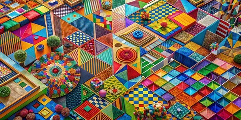 Fototapeta premium Vibrant and Bold Close-Up of Colorful Abstract Patterns in Contemporary Art Composition