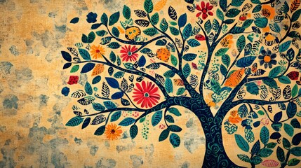 Classical Madhubani Painting Art, Abstract Image, Texture, Pattern Background, Wallpaper, Cover and Screen for Smartphone, PC, Laptop, 9:16 and 16:9 Aspect Ratio