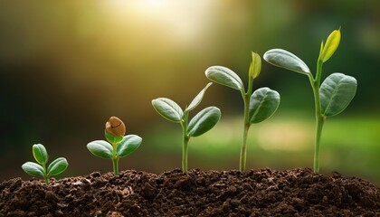 Growth Trees concept Coffee bean seedlings nature background Beautiful green 