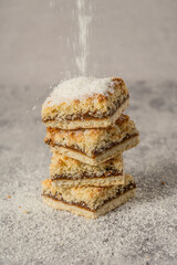 coconut and dulce de leche cookie gray background