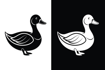 Simple duck icon design template vector ,Duck Icon on Black and White Vector Background.