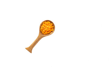 Organic red lentils on the spoon - Lens culinaris.