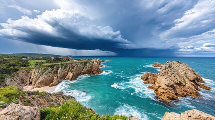 Fototapeta premium Dramatic Coastal Scene with Stormy Sky