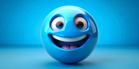 Fototapeta premium Vibrant Blue Emoji with a Cheerful Expression on a Solid Background Ideal for Digital Communication