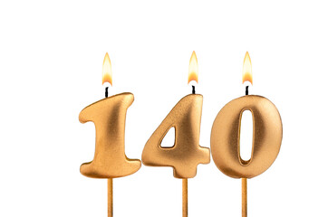 Golden candle number 140 - Birthday on white background