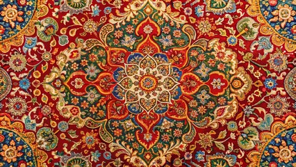 Vibrant Carpet Pattern Texture Featuring Intricate Designs and Rich Colors for Interior Decoration