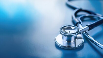 Medical stethoscope on blue background. stethoscope is a medical instrument for listening to the action of someone's heart or breathing. with copy space for your text