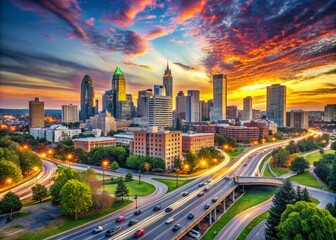 Obraz premium Vibrant Cityscape Art of Atlanta Showcasing Urban Life, Architecture, and Cultural Diversity