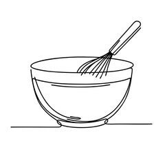 Mixing bowl. Icon. Vector drawing. One line art. A simple drawing of a continuous line of kitchen utensils, dishes.
