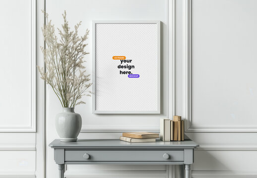 A3 Frame Mockup on the Wall in Scandinavian Interior Design Room with Generative AI